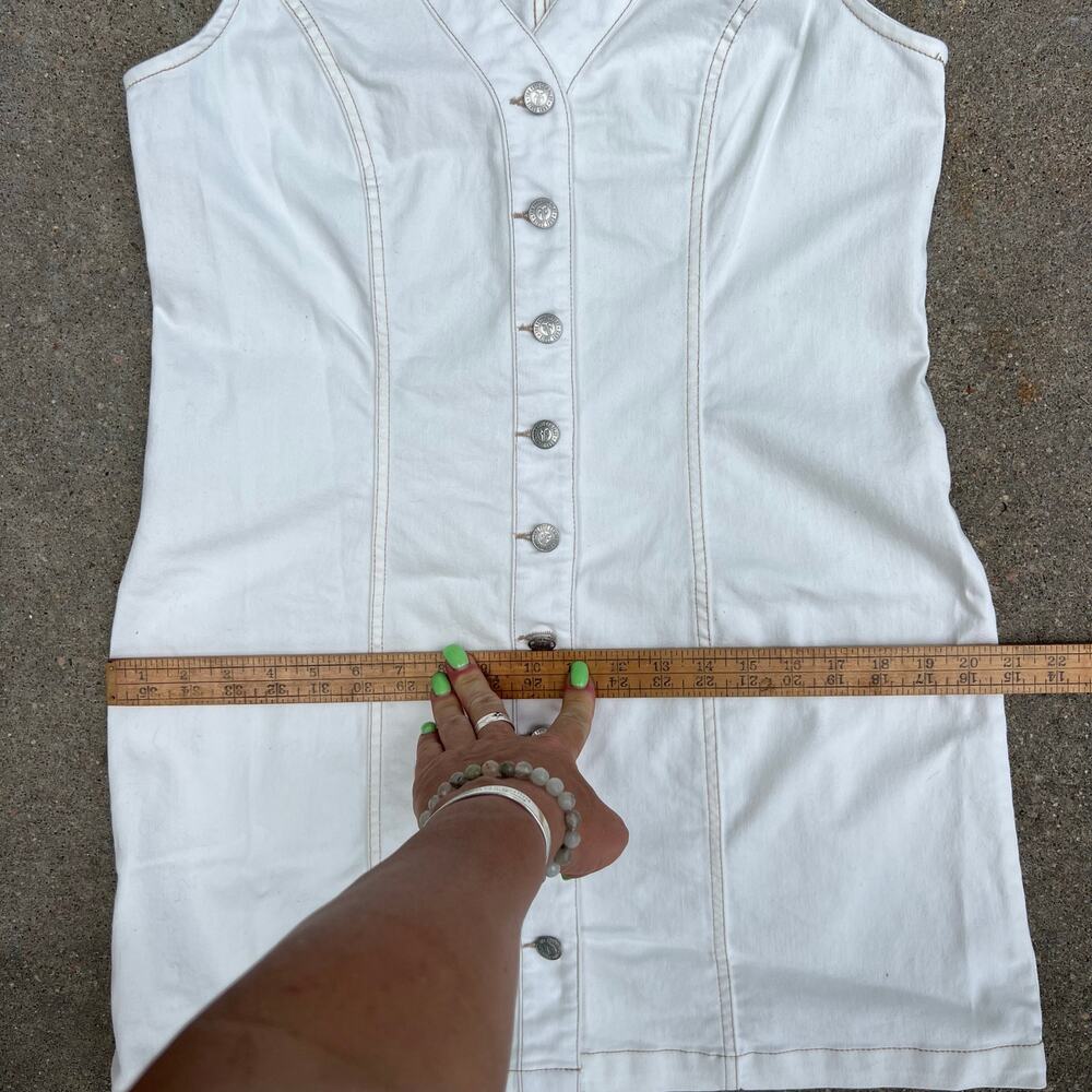 Frye White Sleeveless Denim Mini Dress Button Up Western Cowgirl MEDIUM - Picture 8 of 9